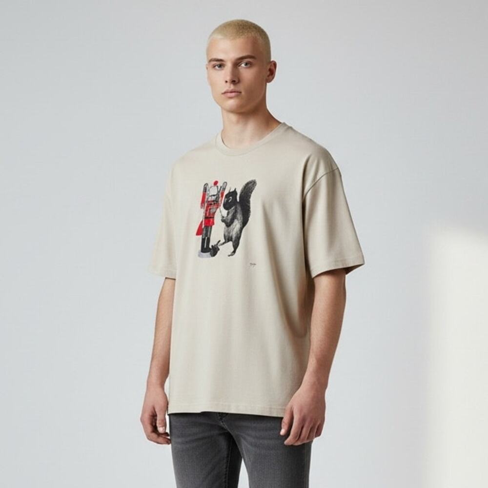 PASTE by Jason Laurits Graphic T-Shirt Men's Sz XL Beige Squirrel Nutcracker